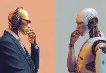 AI Agents In Everyday Life – What They Can Do and Where Users Should Be Careful Illustration of two humanoid robots in thoughtful poses, symbolizing artificial intelligence, automation, and decision-making