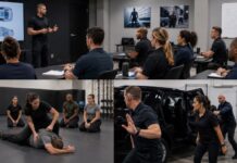 How Adults Break Into Protective Work – Bodyguard Classes and the Path Into Executive Protection Adult trainees attend bodyguard classes in a professional security academy, learning protective operations, vehicle safety, communication, and defensive movement.