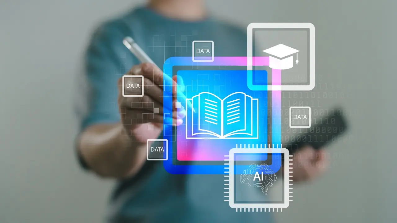 A person uses AI tools to create digital products and course assets