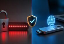 Passkeys vs Passwords – Which Login Method Is Safer in 2026? Passkey security key and password lock shown in a login security comparison