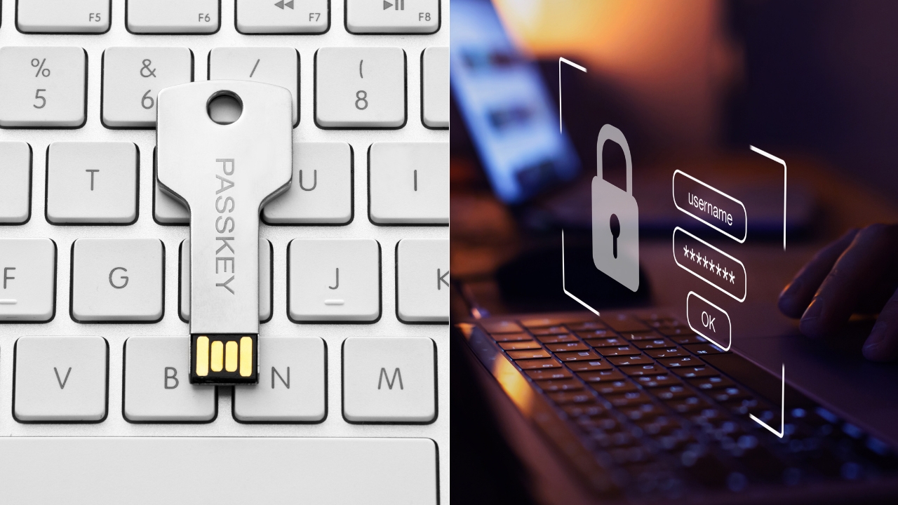 Passkey device and password login screen shown side by side