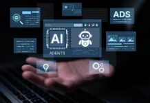 Side Hustles With AI – 7 Practical Ways To Earn Extra Income Online AI tool panels appear above a hand near a laptop